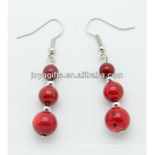 Red coral with silver beads earring